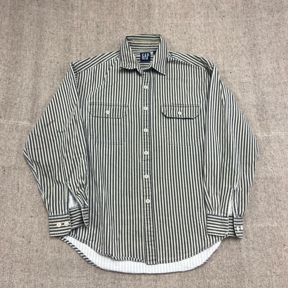 Vintage Gap Button Up Shirt Mens Large White 1990s‎ Striped Long Sleeve